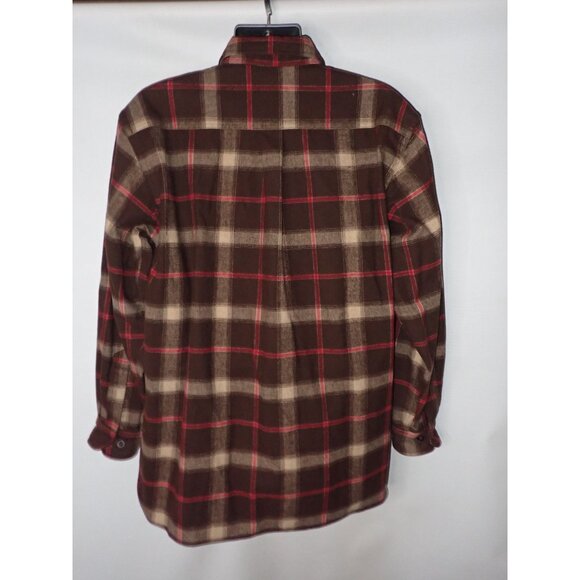 Mens Brown & Beige Long Sleeve Plaid Flannel Button-Up Shirt With Red Accents Si - Picture 6 of 7